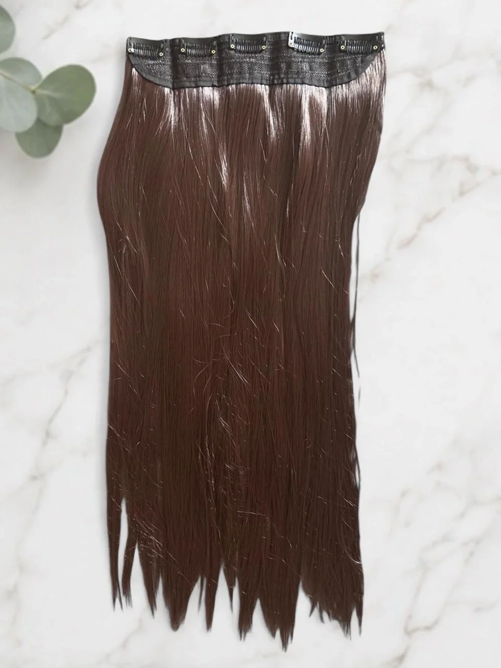 22 Inch Heat Safe Clip-In Straight Hair Extension - Dark Brown 5 Clips 1 Band